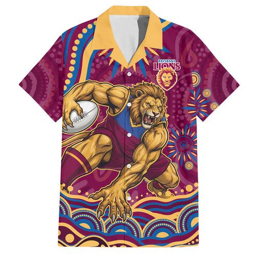 Personalized Brisbane Lions AFL Mascot Hawaiian Shirt Aboriginal Dot Art - Dreamtime Football Mascot