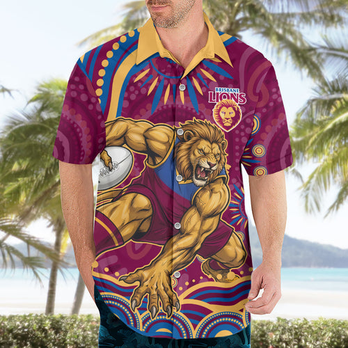 Personalized Brisbane Lions AFL Mascot Hawaiian Shirt Aboriginal Dot Art - Dreamtime Football Mascot