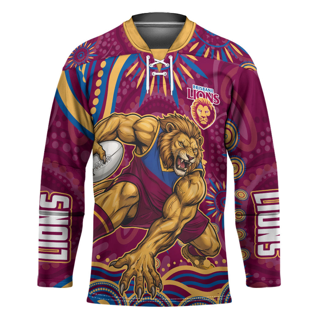 Personalized Brisbane Lions AFL Mascot Hockey Jersey Aboriginal Dot Art - Dreamtime Football Mascot