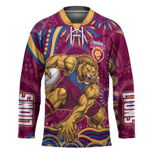Personalized Brisbane Lions AFL Mascot Hockey Jersey Aboriginal Dot Art - Dreamtime Football Mascot