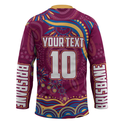 Personalized Brisbane Lions AFL Mascot Hockey Jersey Aboriginal Dot Art - Dreamtime Football Mascot
