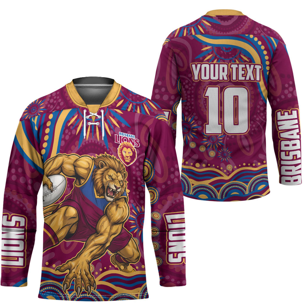 Personalized Brisbane Lions AFL Mascot Hockey Jersey Aboriginal Dot Art - Dreamtime Football Mascot