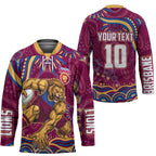 Personalized Brisbane Lions AFL Mascot Hockey Jersey Aboriginal Dot Art - Dreamtime Football Mascot