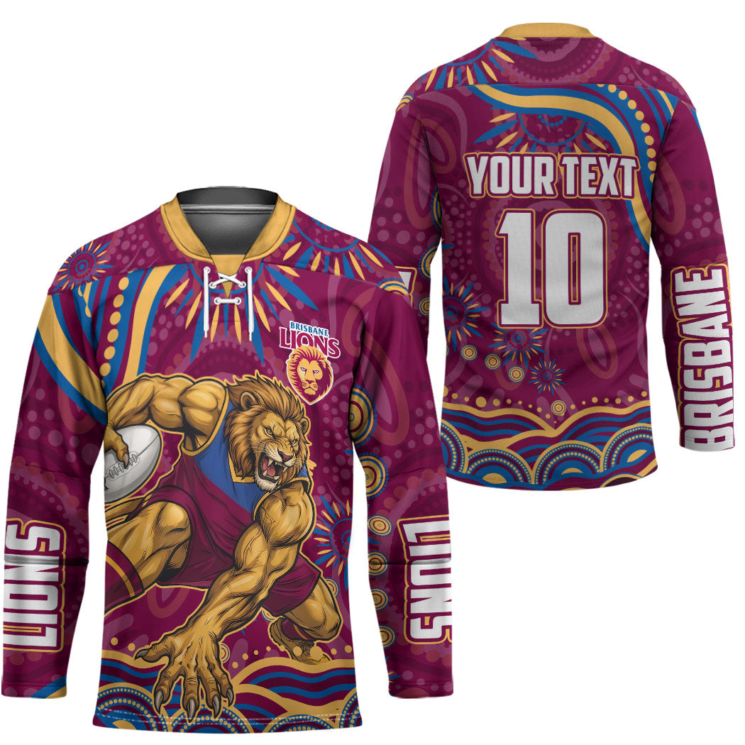 Personalized Brisbane Lions AFL Mascot Hockey Jersey Aboriginal Dot Art - Dreamtime Football Mascot