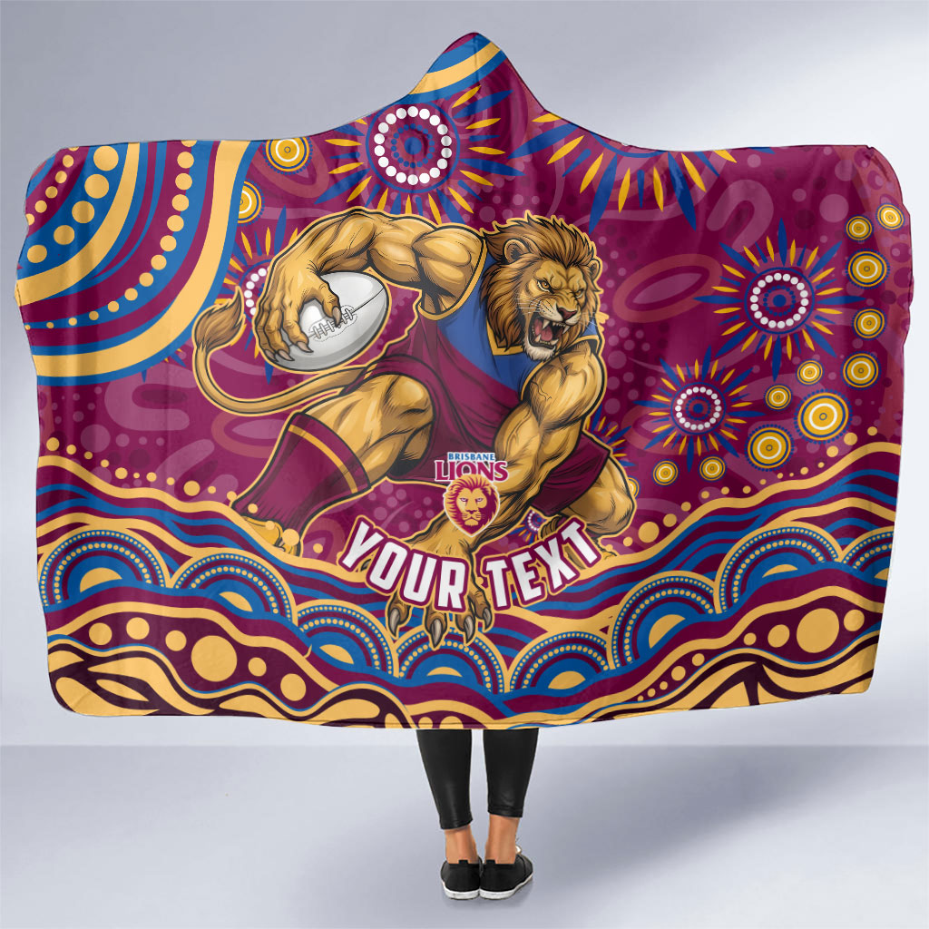 Personalized Brisbane Lions AFL Mascot Hooded Blanket Aboriginal Dot Art - Dreamtime Football Mascot