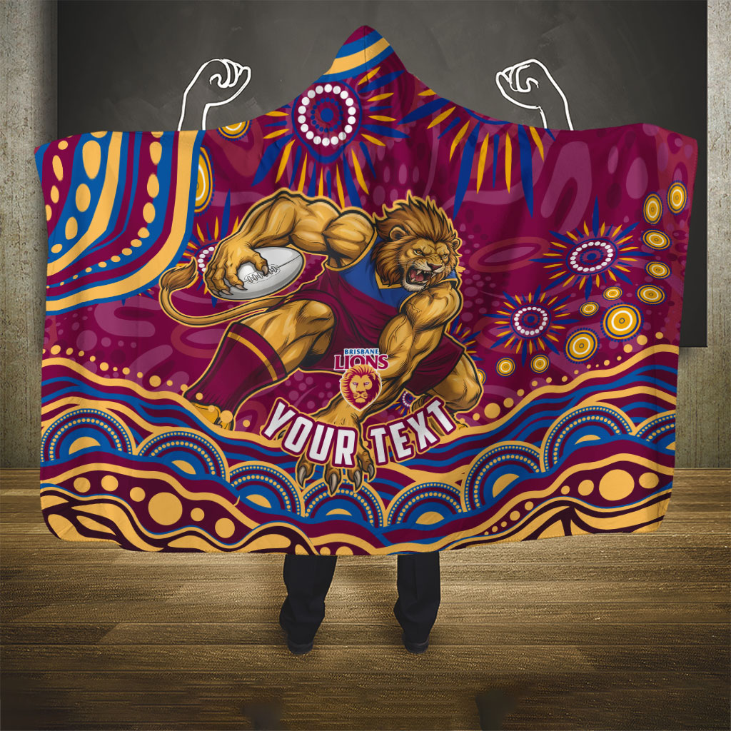 Personalized Brisbane Lions AFL Mascot Hooded Blanket Aboriginal Dot Art - Dreamtime Football Mascot