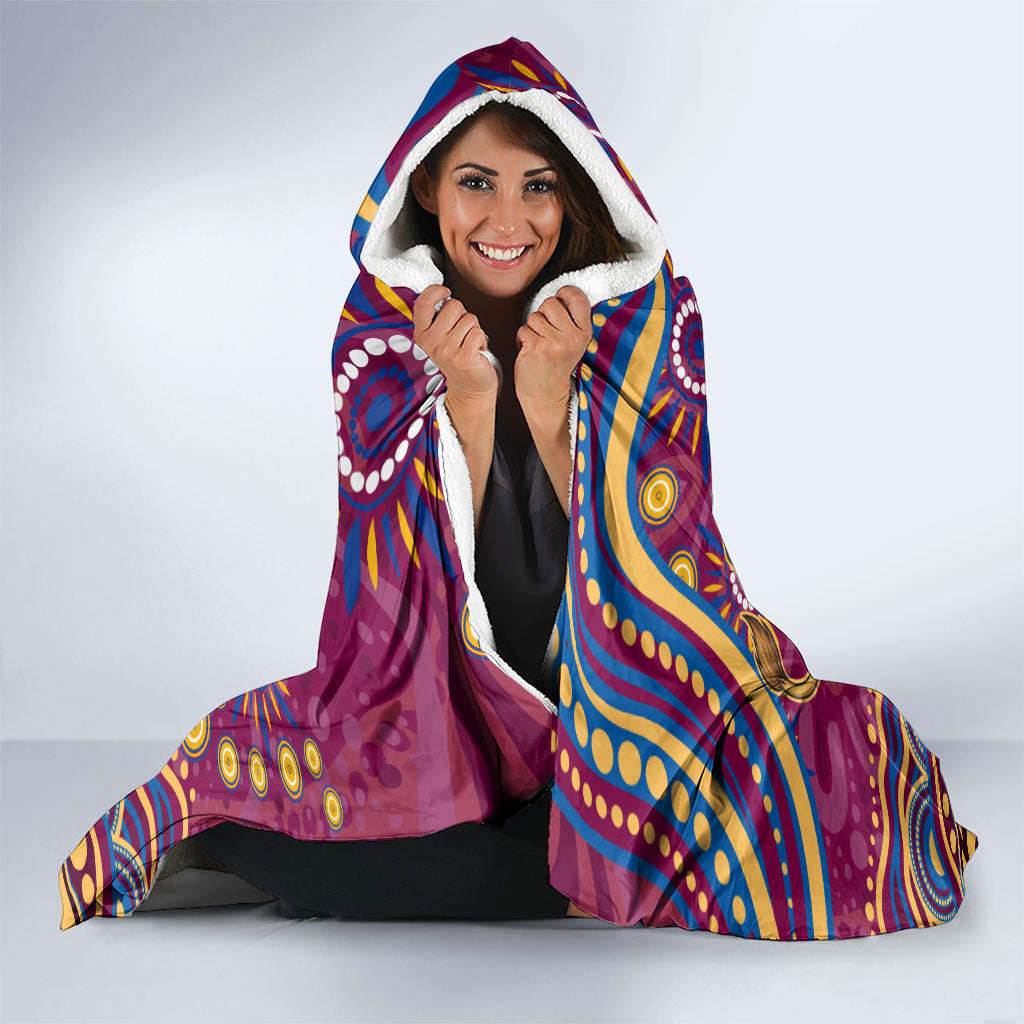 Personalized Brisbane Lions AFL Mascot Hooded Blanket Aboriginal Dot Art - Dreamtime Football Mascot