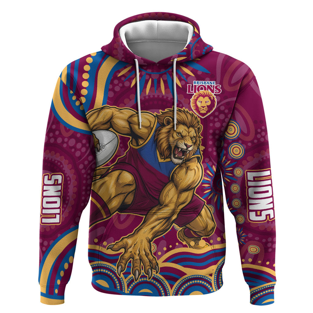 Personalized Brisbane Lions AFL Mascot Hoodie Aboriginal Dot Art - Dreamtime Football Mascot