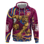 Personalized Brisbane Lions AFL Mascot Hoodie Aboriginal Dot Art - Dreamtime Football Mascot
