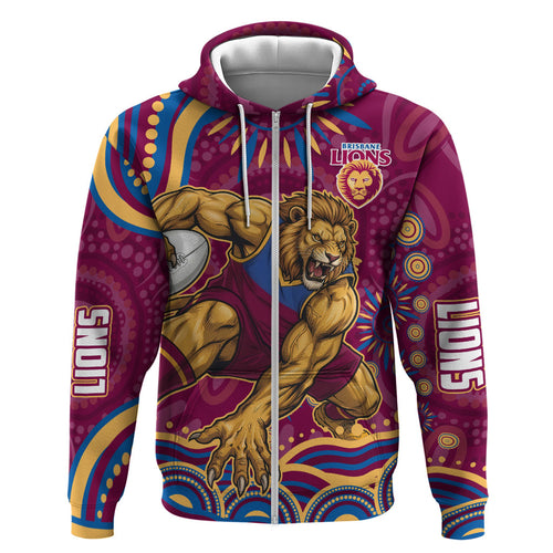 Personalized Brisbane Lions AFL Mascot Hoodie Aboriginal Dot Art - Dreamtime Football Mascot