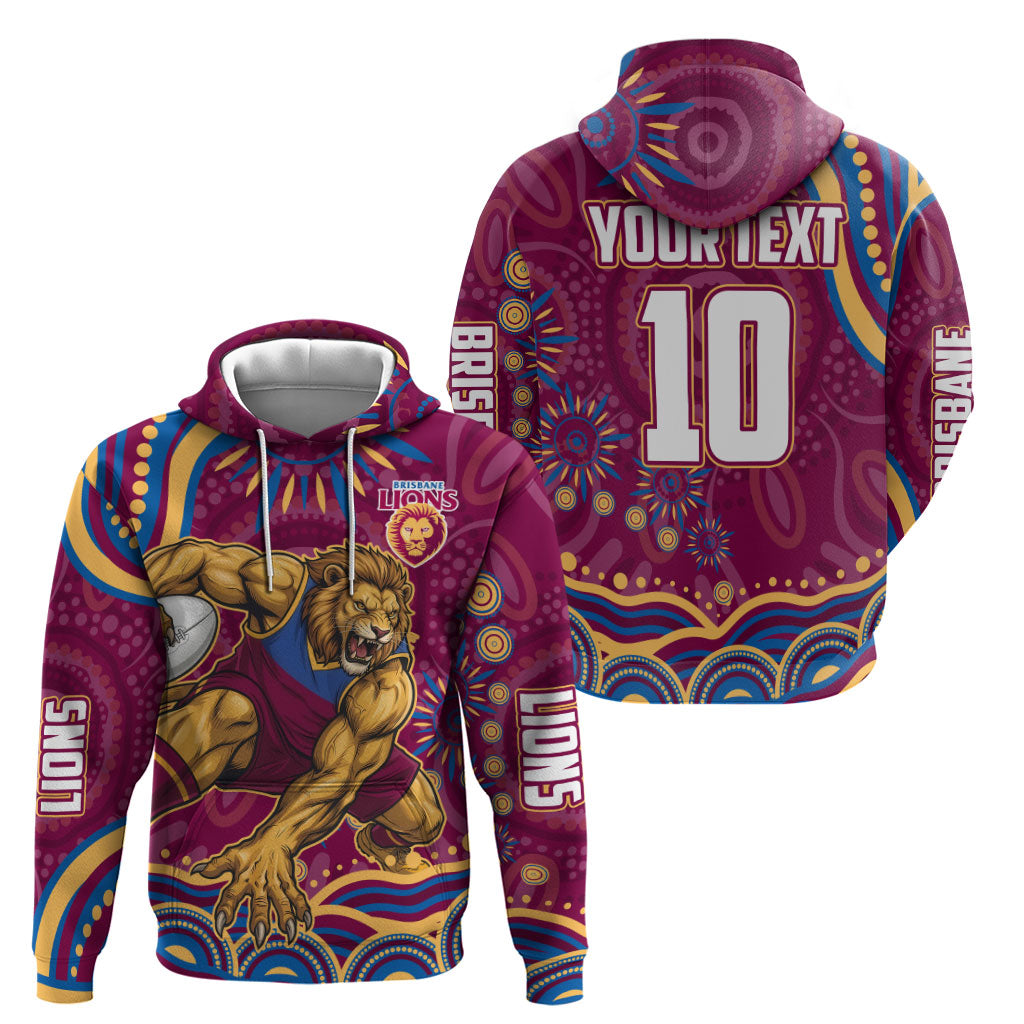 Personalized Brisbane Lions AFL Mascot Hoodie Aboriginal Dot Art - Dreamtime Football Mascot
