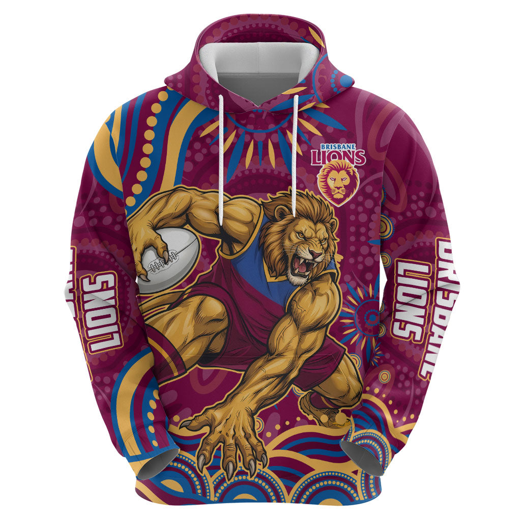 Personalized Brisbane Lions AFL Mascot Hoodie Aboriginal Dot Art - Dreamtime Football Mascot