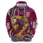 Personalized Brisbane Lions AFL Mascot Hoodie Aboriginal Dot Art - Dreamtime Football Mascot