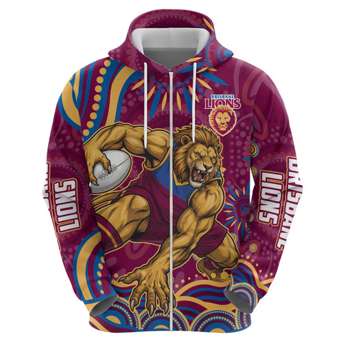 Personalized Brisbane Lions AFL Mascot Hoodie Aboriginal Dot Art - Dreamtime Football Mascot