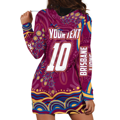 Personalized Brisbane Lions AFL Mascot Hoodie Dress Aboriginal Dot Art - Dreamtime Football Mascot