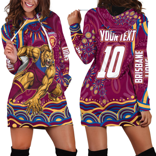 Personalized Brisbane Lions AFL Mascot Hoodie Dress Aboriginal Dot Art - Dreamtime Football Mascot