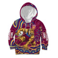 Personalized Brisbane Lions AFL Mascot Kid Hoodie Aboriginal Dot Art - Dreamtime Football Mascot