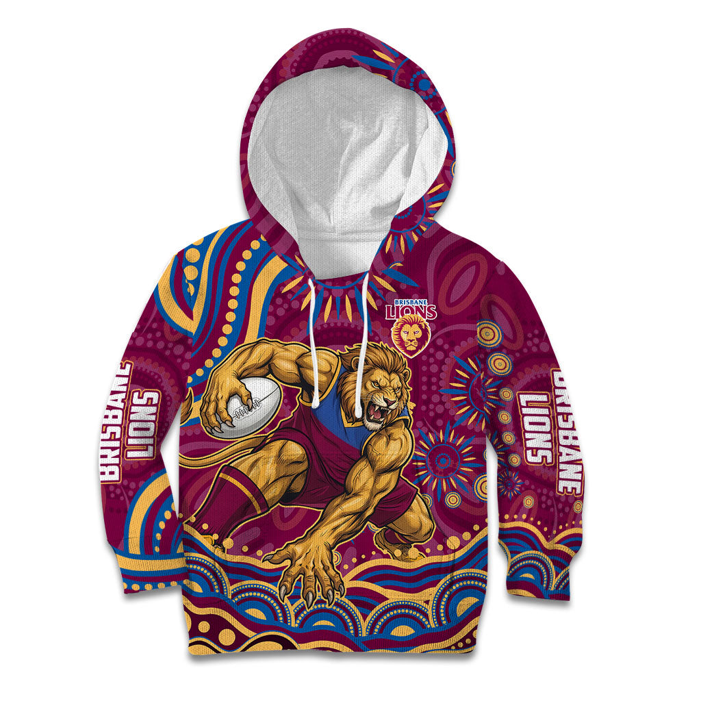 Personalized Brisbane Lions AFL Mascot Kid Hoodie Aboriginal Dot Art - Dreamtime Football Mascot