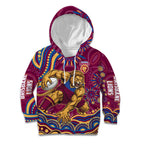 Personalized Brisbane Lions AFL Mascot Kid Hoodie Aboriginal Dot Art - Dreamtime Football Mascot