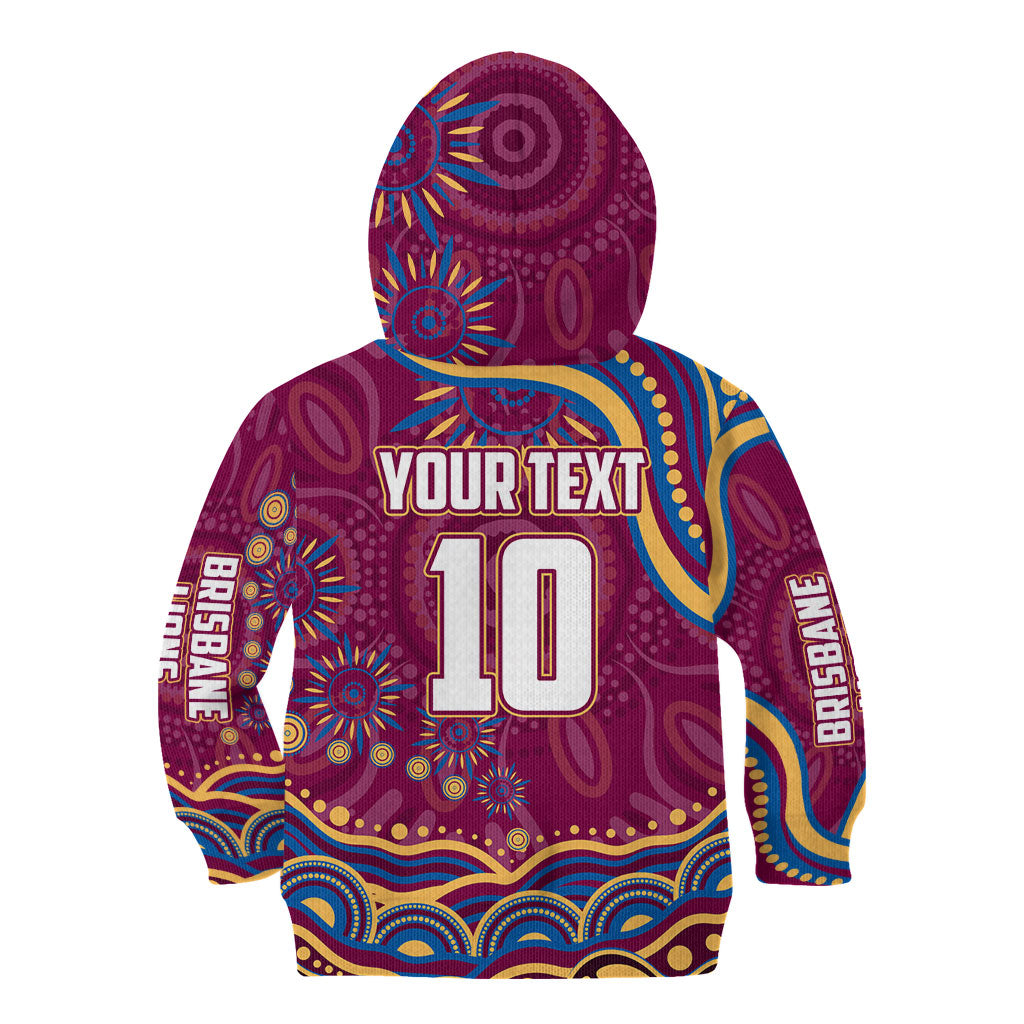Personalized Brisbane Lions AFL Mascot Kid Hoodie Aboriginal Dot Art - Dreamtime Football Mascot