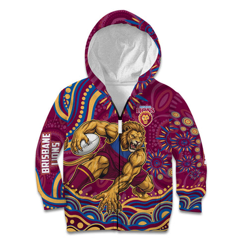 Personalized Brisbane Lions AFL Mascot Kid Hoodie Aboriginal Dot Art - Dreamtime Football Mascot