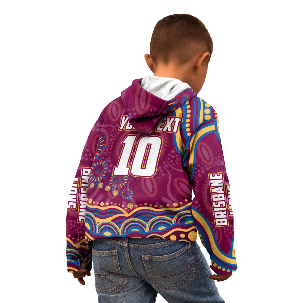 Personalized Brisbane Lions AFL Mascot Kid Hoodie Aboriginal Dot Art - Dreamtime Football Mascot