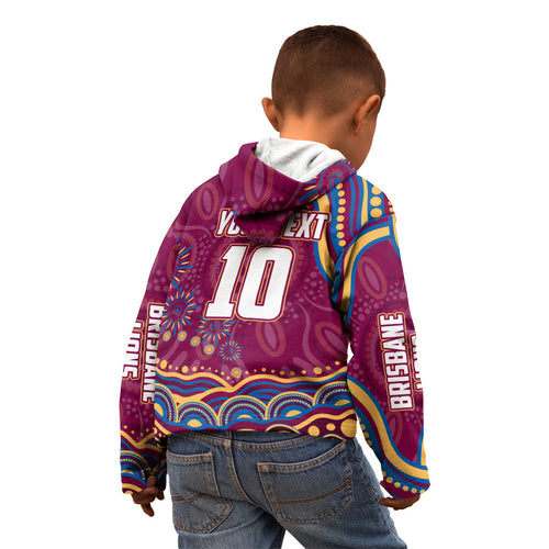 Personalized Brisbane Lions AFL Mascot Kid Hoodie Aboriginal Dot Art - Dreamtime Football Mascot