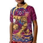 Personalized Brisbane Lions AFL Mascot Kid Polo Shirt Aboriginal Dot Art - Dreamtime Football Mascot