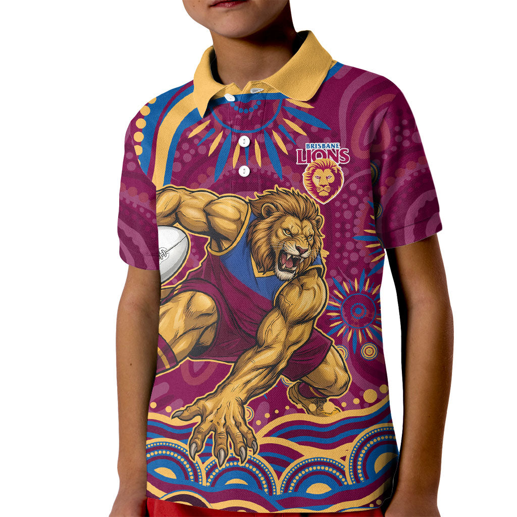 Personalized Brisbane Lions AFL Mascot Kid Polo Shirt Aboriginal Dot Art - Dreamtime Football Mascot