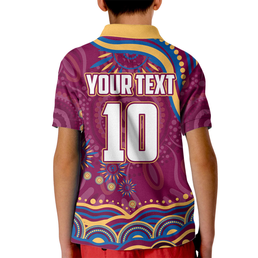 Personalized Brisbane Lions AFL Mascot Kid Polo Shirt Aboriginal Dot Art - Dreamtime Football Mascot