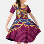 Personalized Brisbane Lions AFL Mascot Kid Short Sleeve Dress Aboriginal Dot Art - Dreamtime Football Mascot