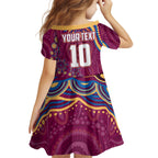 Personalized Brisbane Lions AFL Mascot Kid Short Sleeve Dress Aboriginal Dot Art - Dreamtime Football Mascot