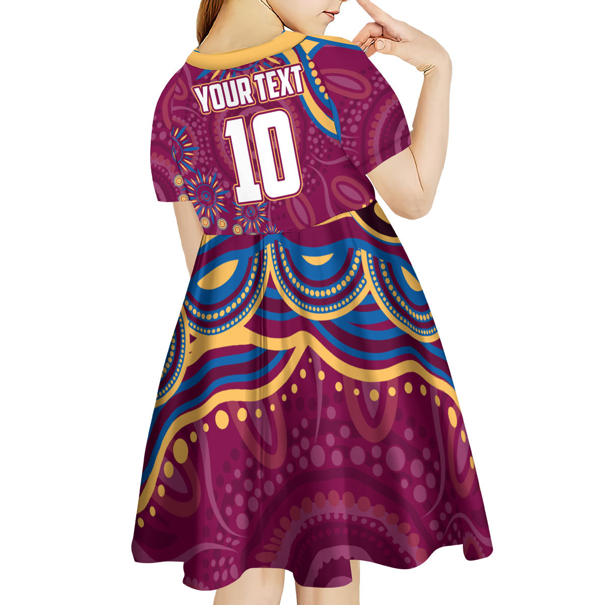 Personalized Brisbane Lions AFL Mascot Kid Short Sleeve Dress Aboriginal Dot Art - Dreamtime Football Mascot