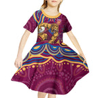 Personalized Brisbane Lions AFL Mascot Kid Short Sleeve Dress Aboriginal Dot Art - Dreamtime Football Mascot
