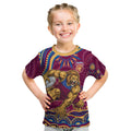 Personalized Brisbane Lions AFL Mascot Kid T Shirt Aboriginal Dot Art - Dreamtime Football Mascot