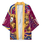 Personalized Brisbane Lions AFL Mascot Kimono Aboriginal Dot Art - Dreamtime Football Mascot