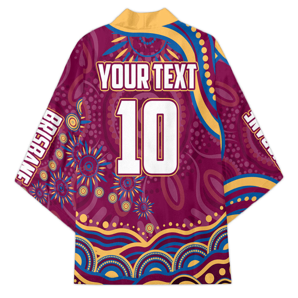 Personalized Brisbane Lions AFL Mascot Kimono Aboriginal Dot Art - Dreamtime Football Mascot