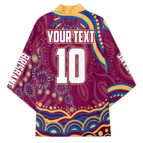 Personalized Brisbane Lions AFL Mascot Kimono Aboriginal Dot Art - Dreamtime Football Mascot