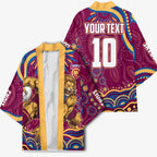 Personalized Brisbane Lions AFL Mascot Kimono Aboriginal Dot Art - Dreamtime Football Mascot