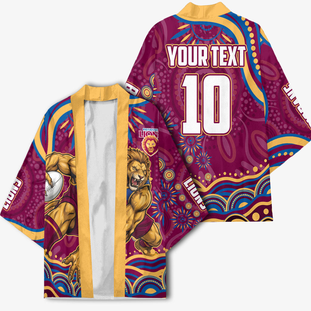 Personalized Brisbane Lions AFL Mascot Kimono Aboriginal Dot Art - Dreamtime Football Mascot