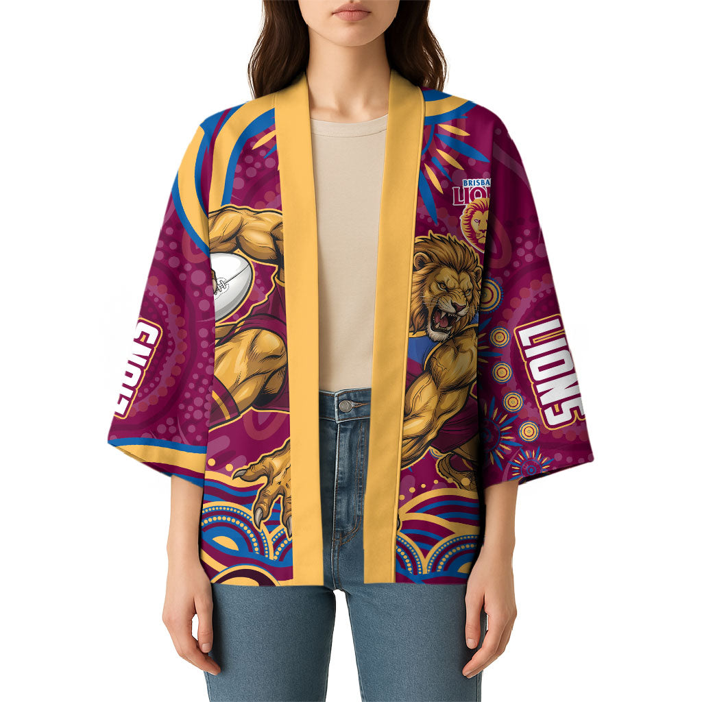 Personalized Brisbane Lions AFL Mascot Kimono Aboriginal Dot Art - Dreamtime Football Mascot