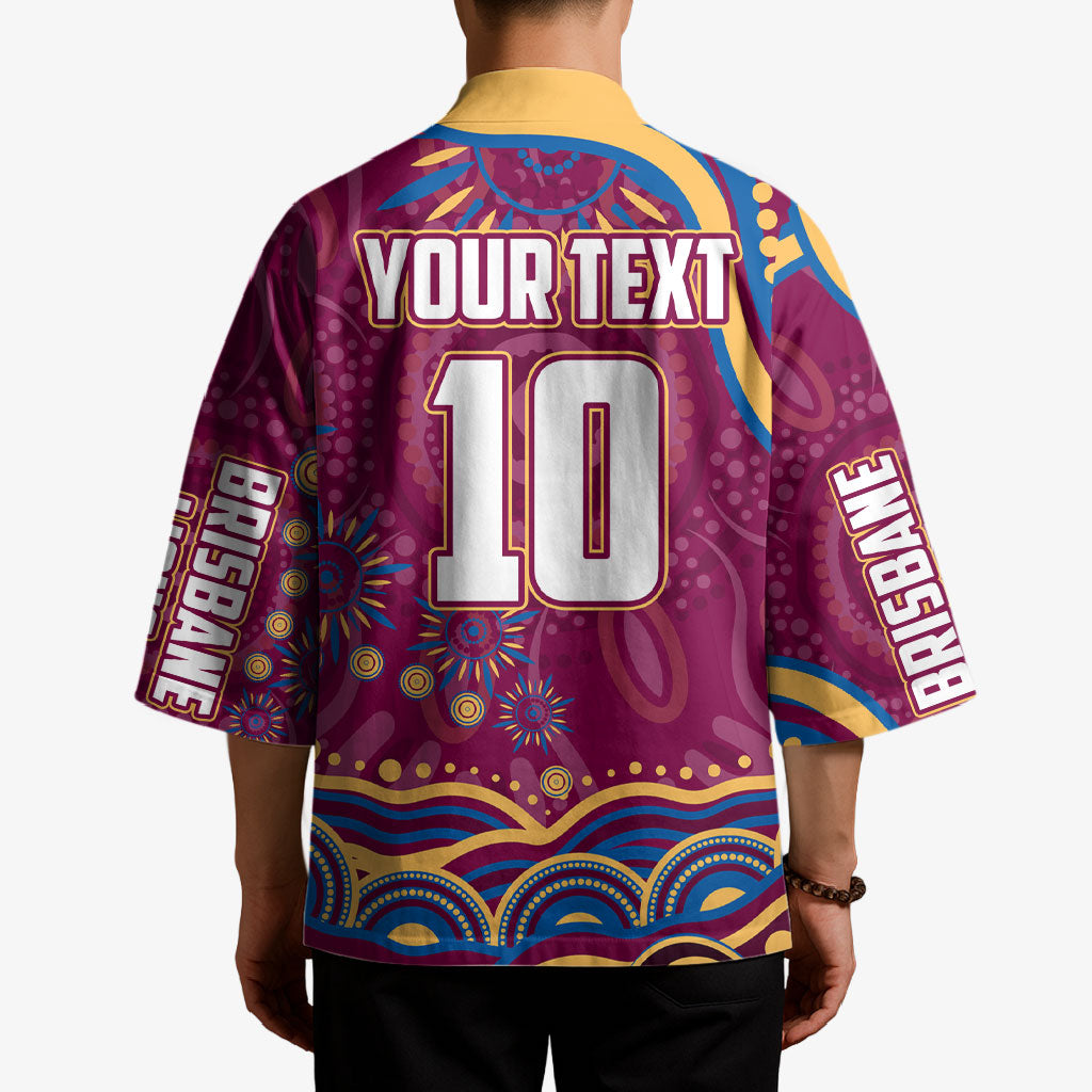Personalized Brisbane Lions AFL Mascot Kimono Aboriginal Dot Art - Dreamtime Football Mascot