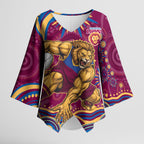Personalized Brisbane Lions AFL Mascot Kimono Sleeve Blouse Aboriginal Dot Art - Dreamtime Football Mascot