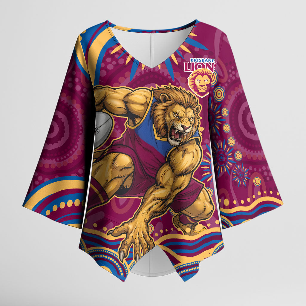 Personalized Brisbane Lions AFL Mascot Kimono Sleeve Blouse Aboriginal Dot Art - Dreamtime Football Mascot