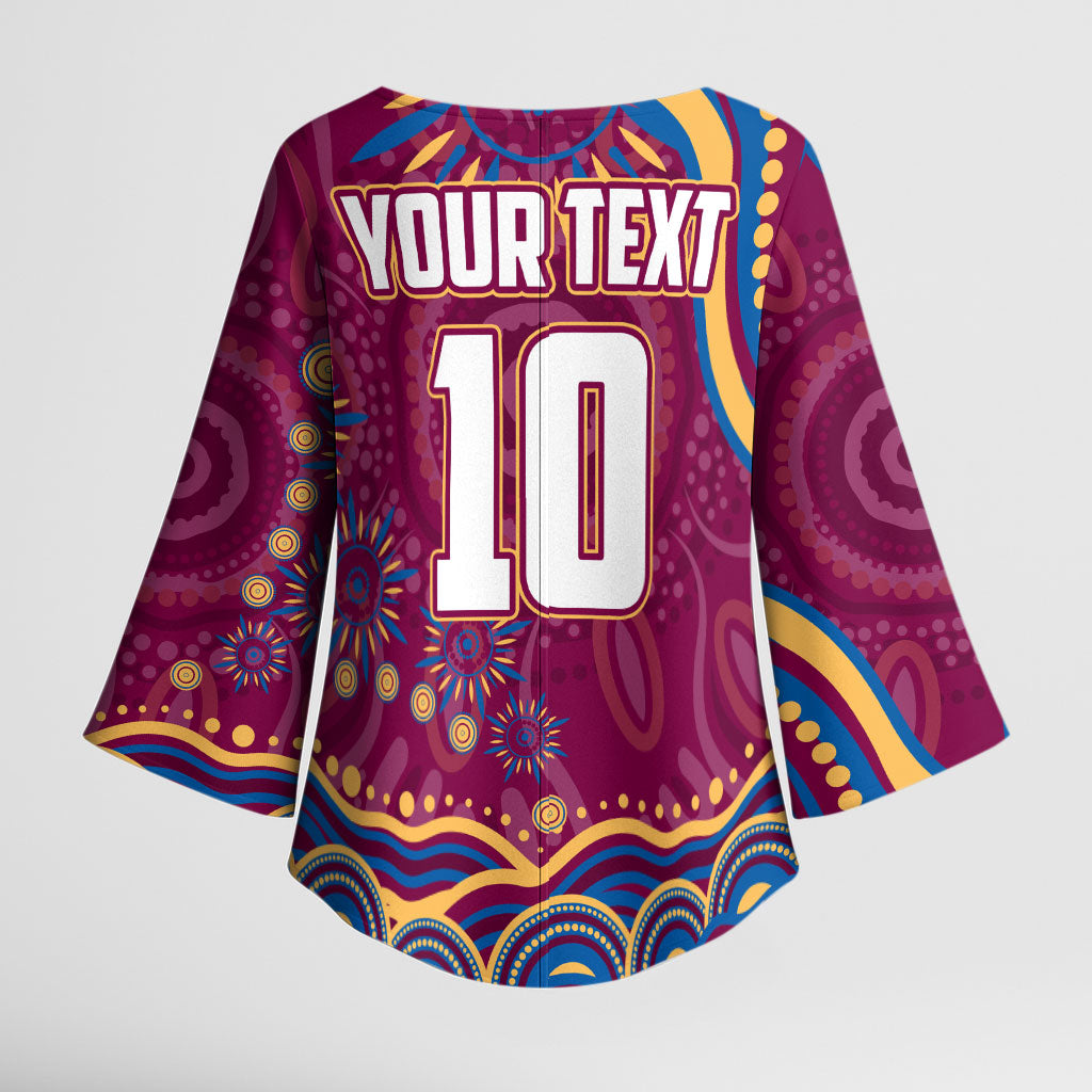 Personalized Brisbane Lions AFL Mascot Kimono Sleeve Blouse Aboriginal Dot Art - Dreamtime Football Mascot