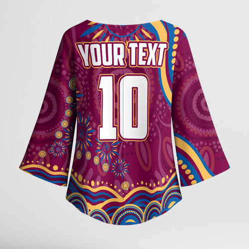 Personalized Brisbane Lions AFL Mascot Kimono Sleeve Blouse Aboriginal Dot Art - Dreamtime Football Mascot