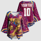 Personalized Brisbane Lions AFL Mascot Kimono Sleeve Blouse Aboriginal Dot Art - Dreamtime Football Mascot