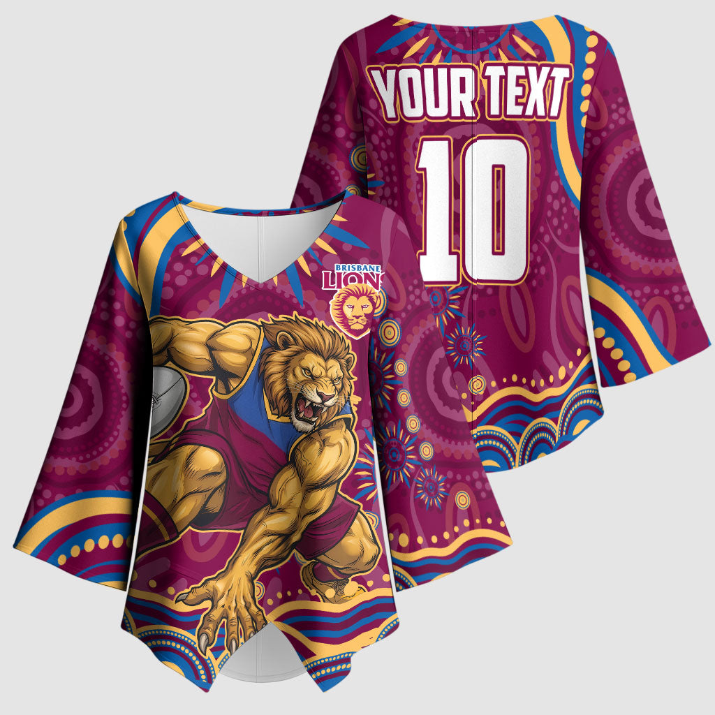 Personalized Brisbane Lions AFL Mascot Kimono Sleeve Blouse Aboriginal Dot Art - Dreamtime Football Mascot