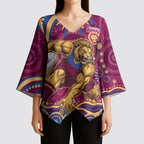 Personalized Brisbane Lions AFL Mascot Kimono Sleeve Blouse Aboriginal Dot Art - Dreamtime Football Mascot
