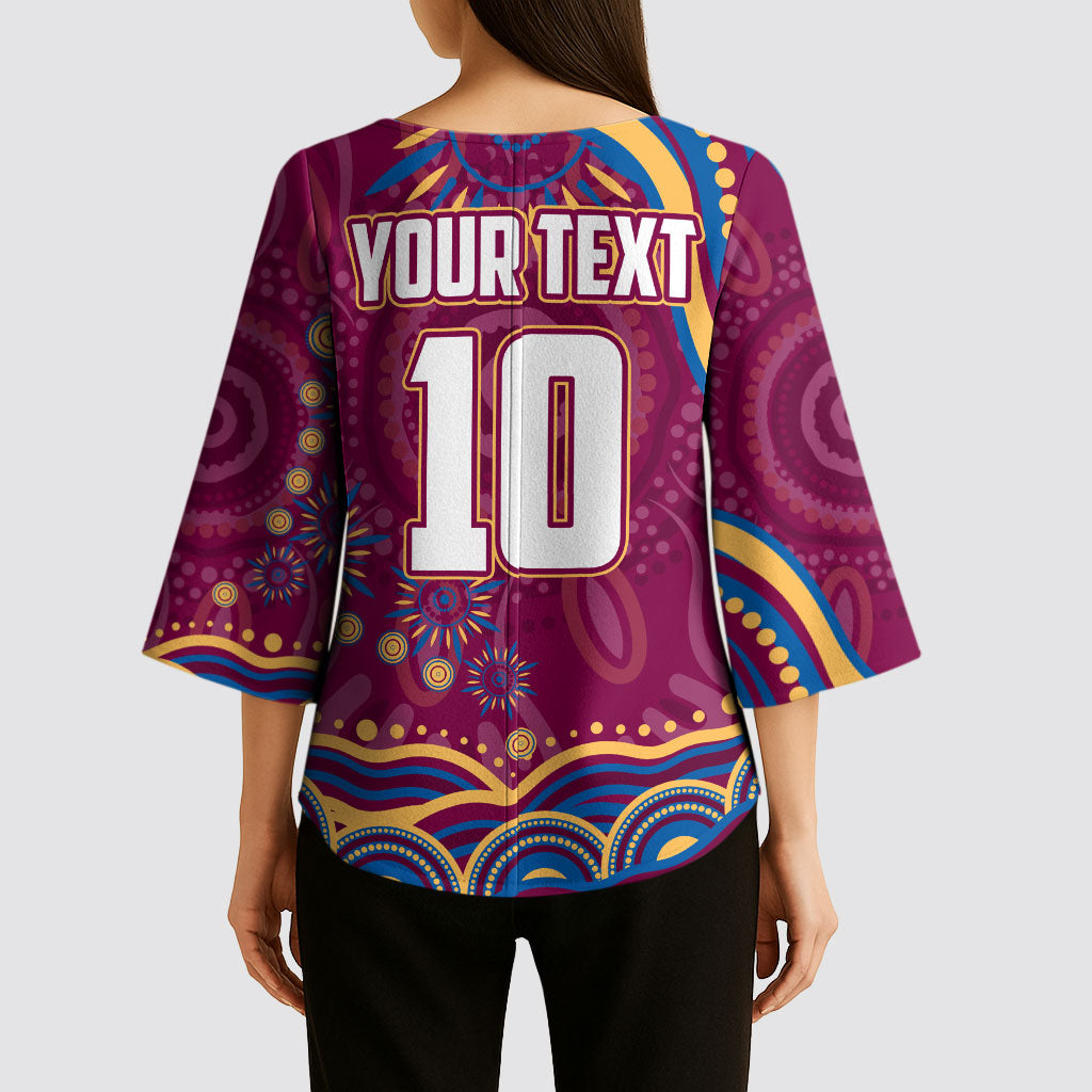 Personalized Brisbane Lions AFL Mascot Kimono Sleeve Blouse Aboriginal Dot Art - Dreamtime Football Mascot